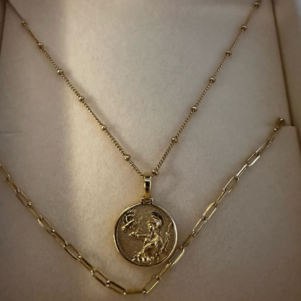 Awe Inspired gold mini Athena and delicate paperclip necklace set